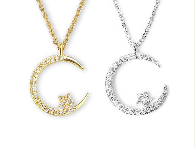 COLLAR BRILLANTE DE LUNA Y ESTRELLAS