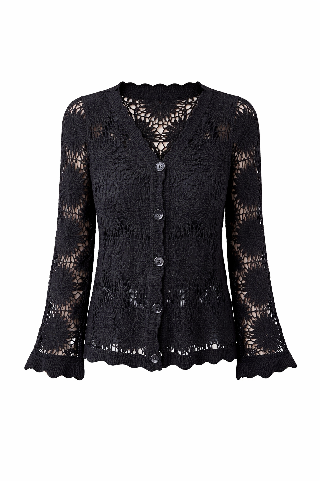 MERCEDES | BLUSA DE ENCAJE  CON CUELLO V Y MANGA LARGA