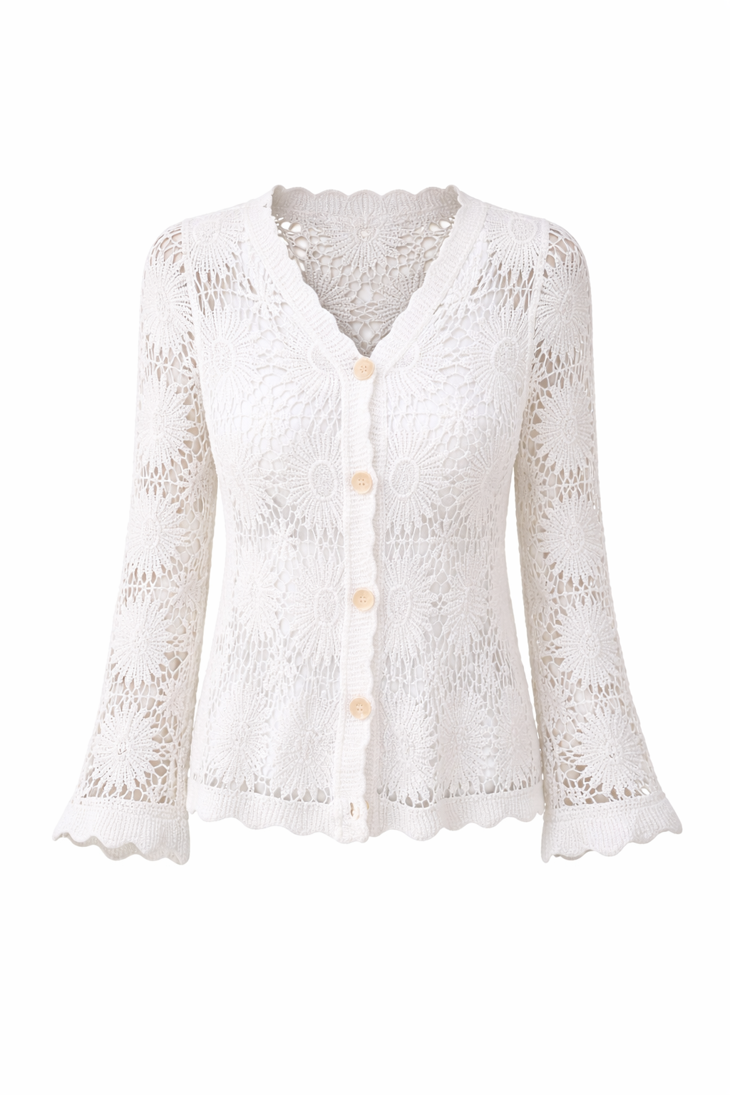 MERCEDES | BLUSA DE ENCAJE  CON CUELLO V Y MANGA LARGA